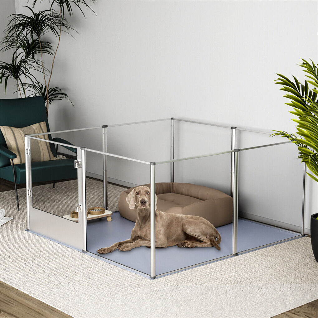 P&P 81cm Highest Acrylic Dog Whelping Pen Box Safe Aluminum Frame Pet Playpen w/ Mat