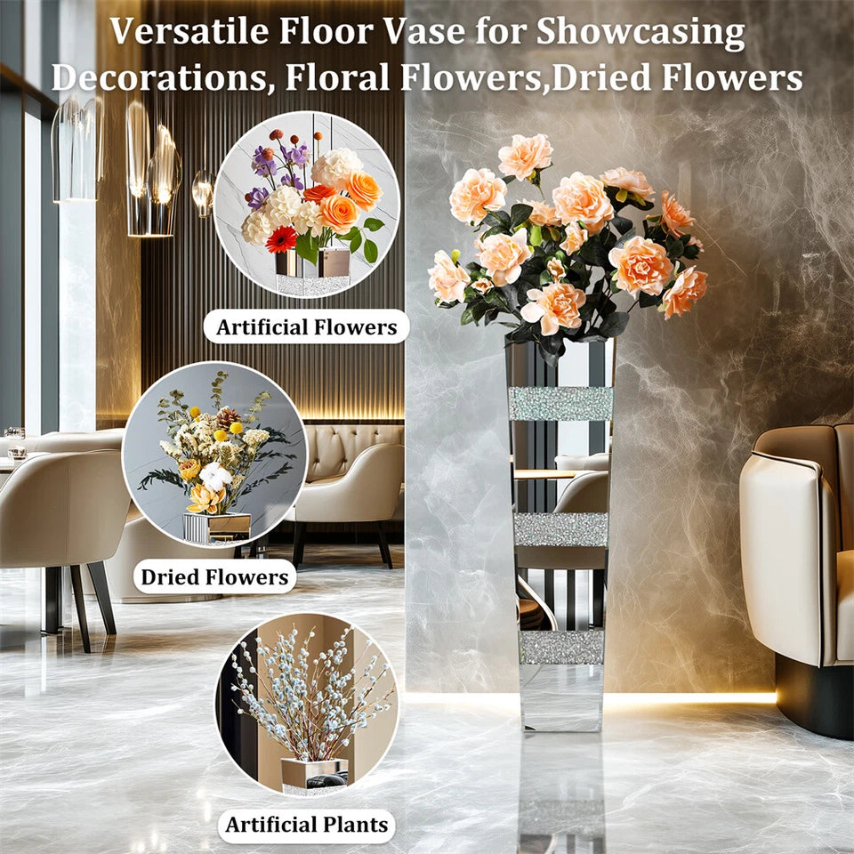 Elegant Standing Vase with Crushed Diamond and Mirror Look