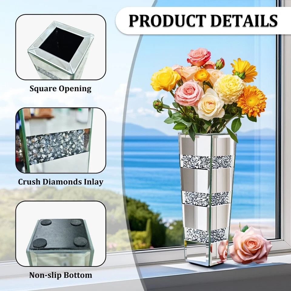 P&P Silver Diamond Inlaid Table Vase, Modern Decorative Centerpiece for Home