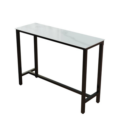 Glossy white rectangular bar table with footrests