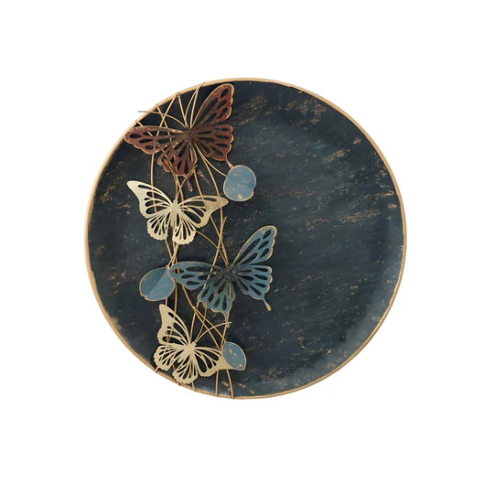 Colorful butterfly plate metal wall décor with intricate detailing