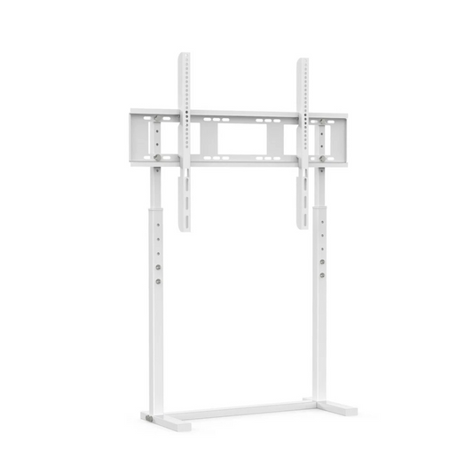 White adjustable freestanding TV stand for 32â€“100 inch screens