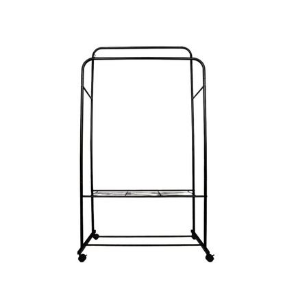 Black heavy duty garment rack with hanging rail and shoe shelf
