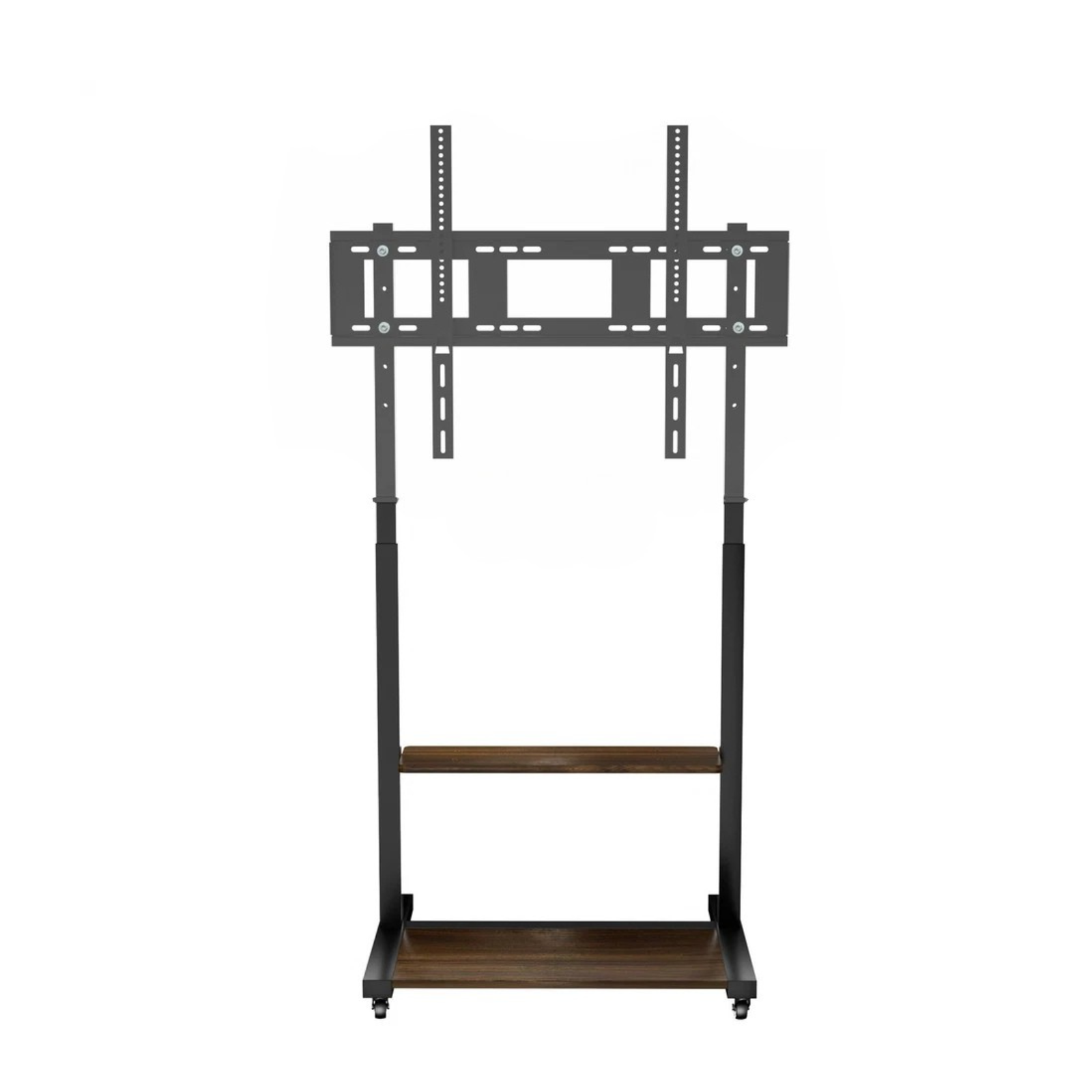 Black industrial heavy duty TV floor stand with wheels