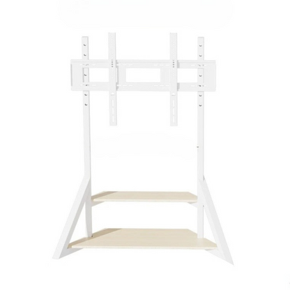 White heavy duty TV floor stand with two-tier shelves