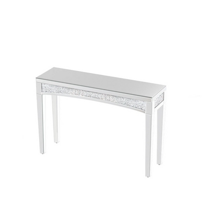 Silver crushed diamond console table with mirror finish