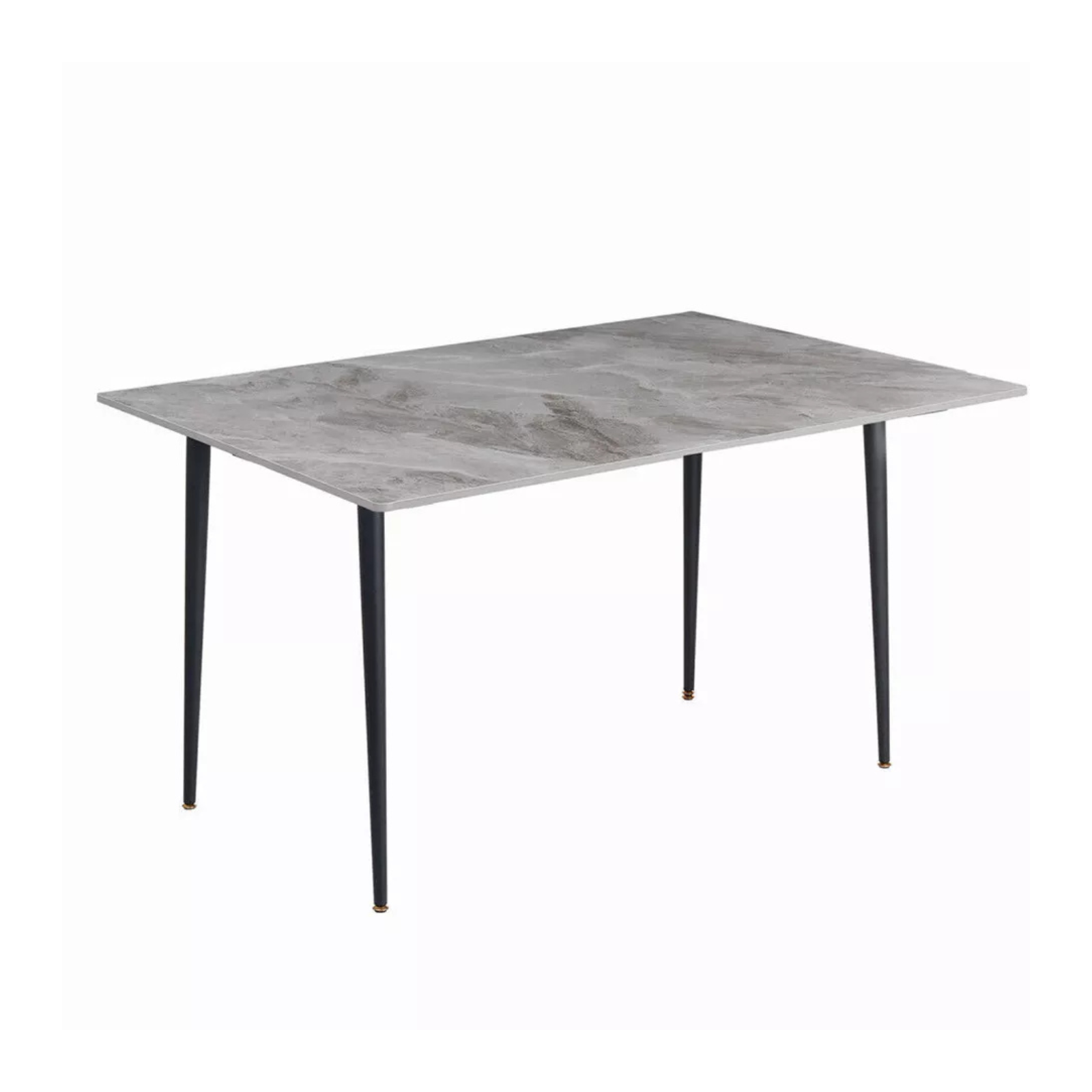 P&P Glossy Gray Rectangular Stone Dining Table With Slim Black Legs