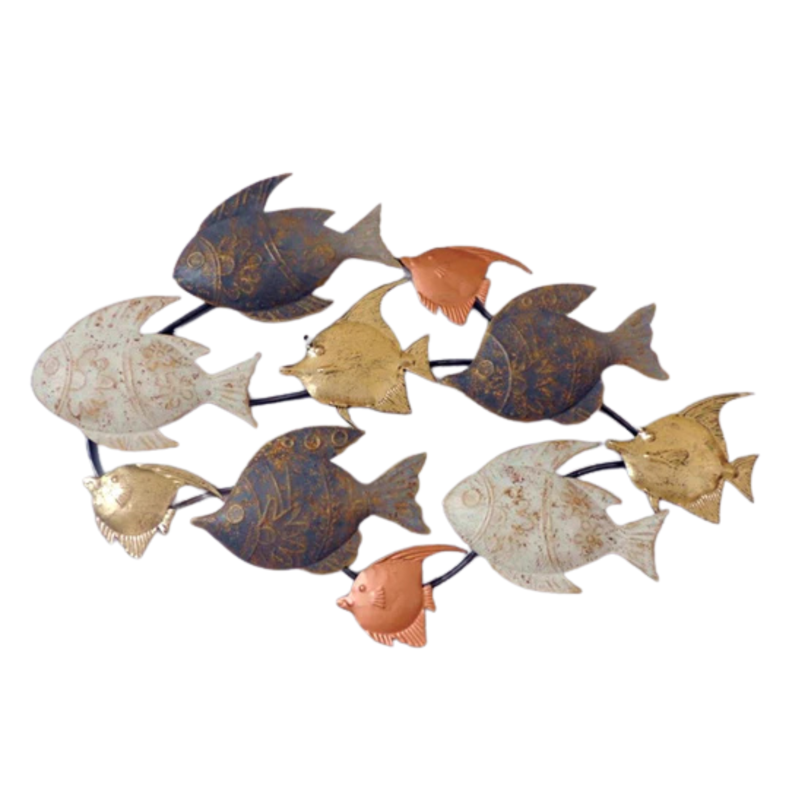 Silver school of fish metal wall décor with coastal design