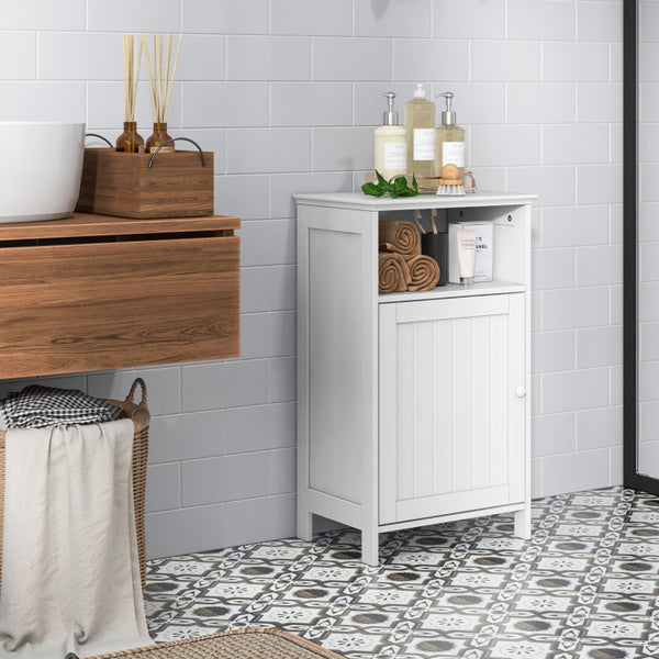 Bathroom Floor Cabinet Wooden Storage Organizer White
