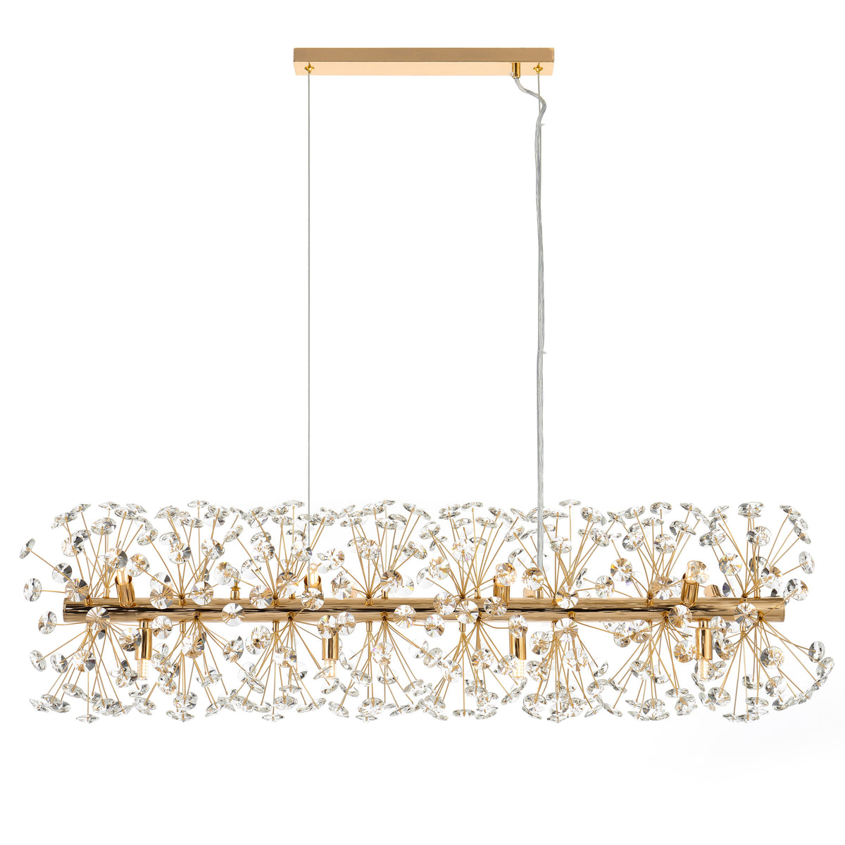 TFS 12LT REC PENDANT 12x6wG9max L:970 W:300 H:300 CRY H130 CHAIN 2M GOLD / CLEAR