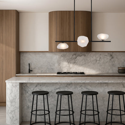 Rouen G9 pendant light with three elegant frosted glass shades
