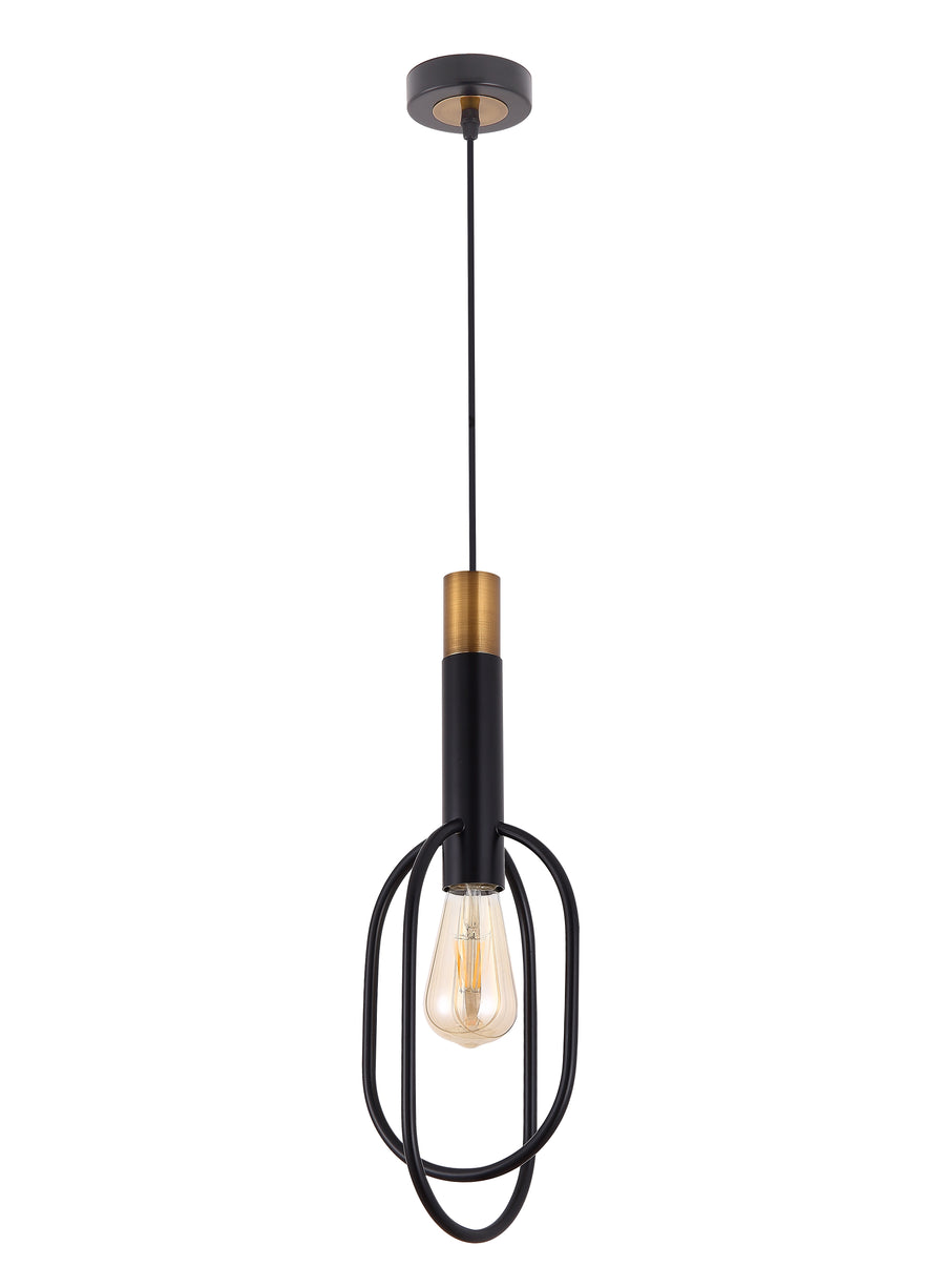 TFS 1LT PENDANT 25wE27max H:455 D:165 ANT BLACK/GOLD OVAL SHAPE CABLE:2M