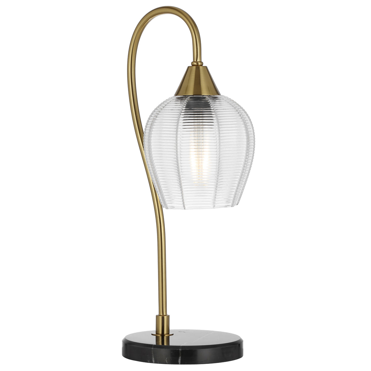 TFS TABLE LAMP 25wE27max L210 W160 H450 line swt BLK MARBLE/ANT GOLD/CLEAR