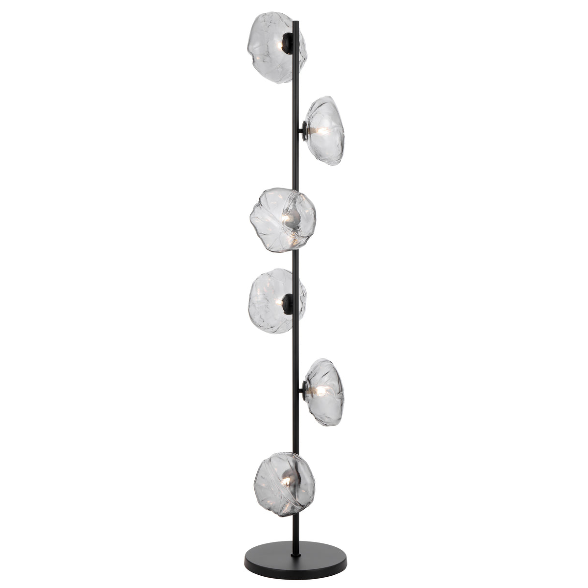 Black Reims floor lamp with six smoked glass shades