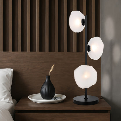 Decorative black table lamp with three G9 lights and frosted glass