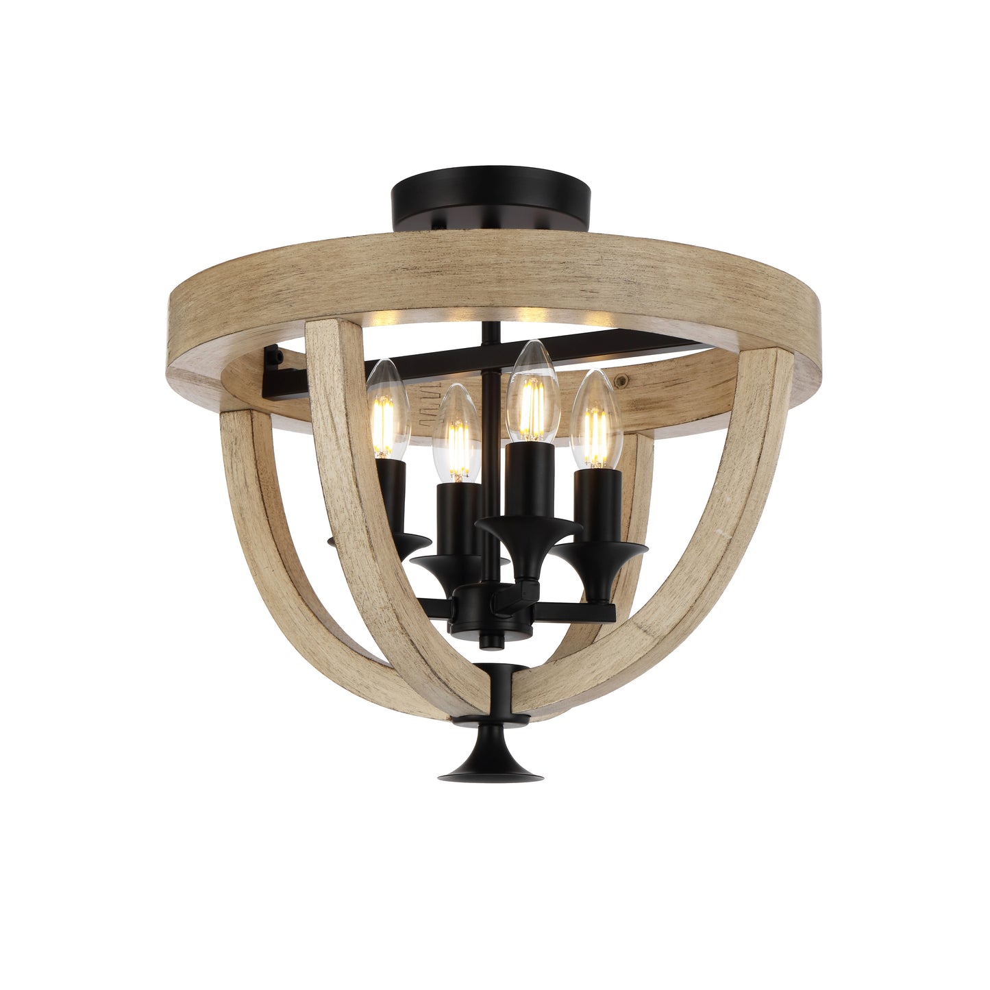 TFS 4LT PENDANT CTC 4x25wE14 D420 H390 CHAIN 2M BLACK MATT / TIMBER