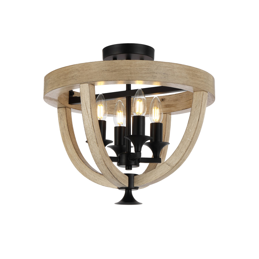 TFS 4LT PENDANT CTC 4x25wE14 D420 H390 CHAIN 2M BLACK MATT / TIMBER