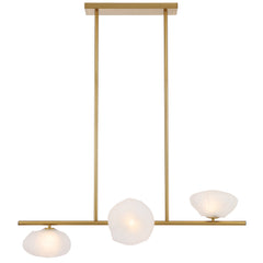 Amiens three-light horizontal pendant with antique gold frame and frost glass