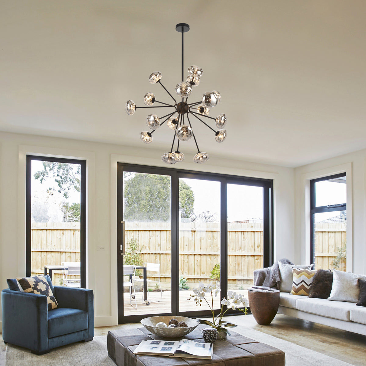 Alba TFS 18LT PENDANT 18x6wG9max D900 H650 ROD:2*600+1*300 BLACK MATT/MIRROR GLASS