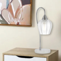 TFS TABLE LAMP 25wE27max L210 W160 H450 line swt WH MARBLE/CHROME/CLEAR
