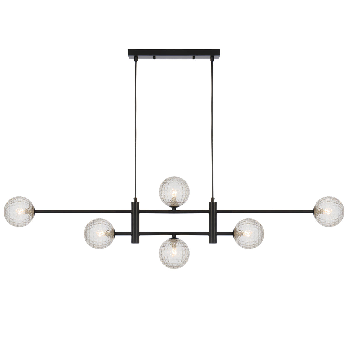 Ferrara TFS 6LT PENDANT 6x6wG9max KIT L1300 W120 H355 CAB2m BLACK / CLEAR PRISM PATTERN