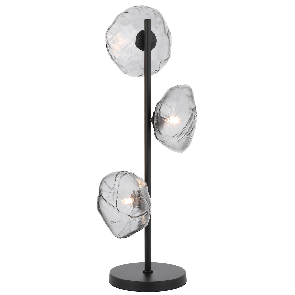 Modern three-light table lamp with black finish and smoked glass