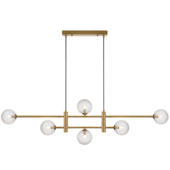 Salerno TFS 6LT PENDANT 6x6wG9max KIT L1300 W120 H355 CAB2m ANT GOLD/ CLEAR PRISM PATTERN