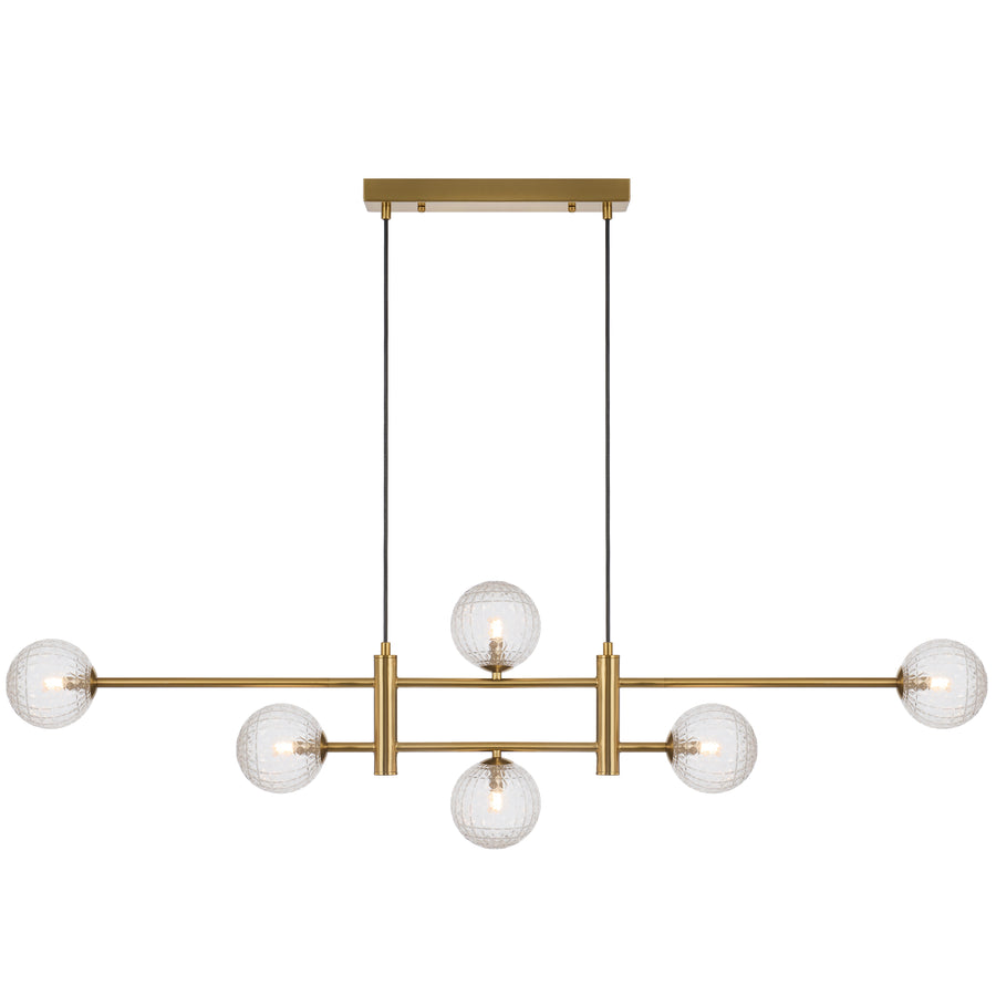 Salerno TFS 6LT PENDANT 6x6wG9max KIT L1300 W120 H355 CAB2m ANT GOLD/ CLEAR PRISM PATTERN