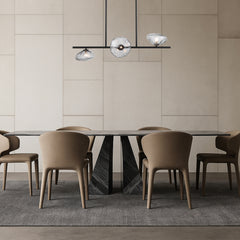 Modern three-light horizontal pendant with black finish and smoke glass