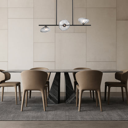 Modern three-light horizontal pendant with black finish and smoke glass