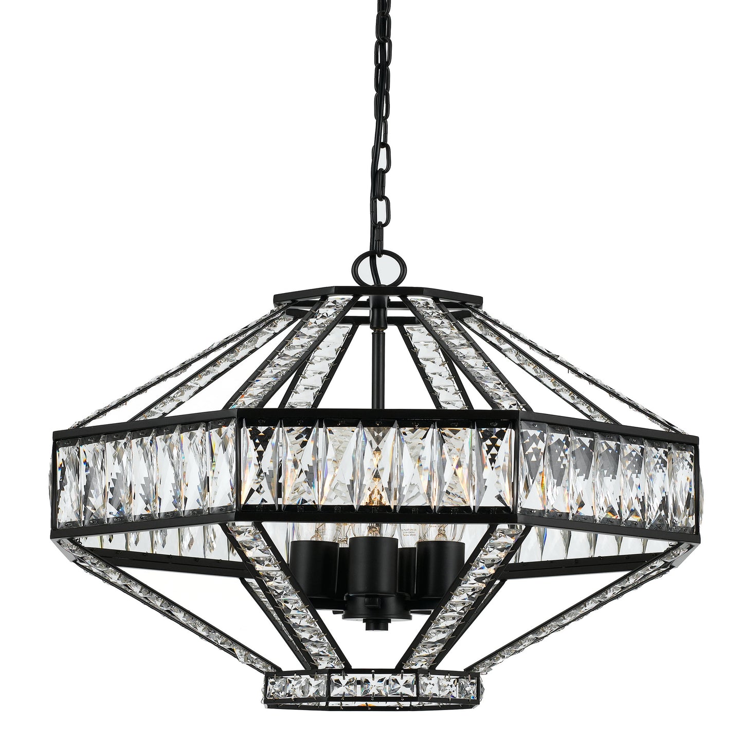 Oiled bronze pendant light with five clear crystal shades
