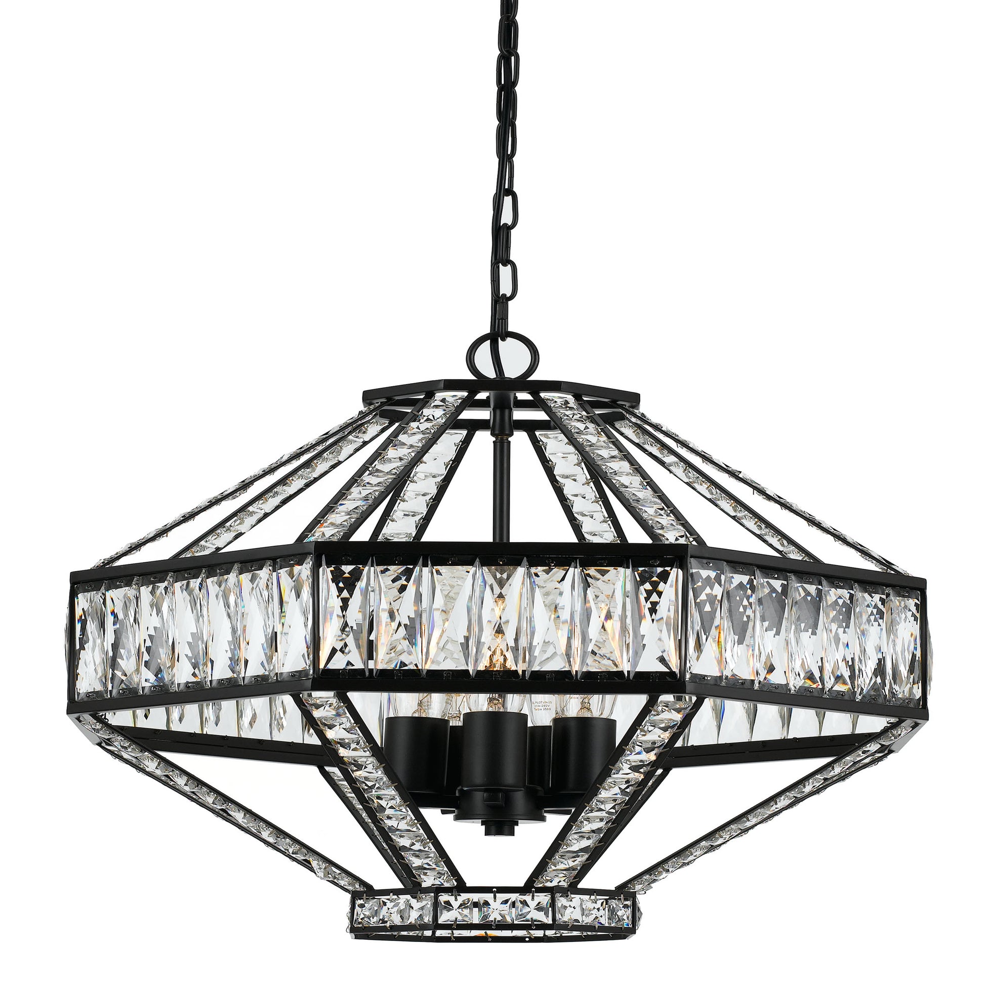 Oiled bronze pendant light with five clear crystal shades