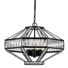 Oiled bronze pendant light with five clear crystal shades