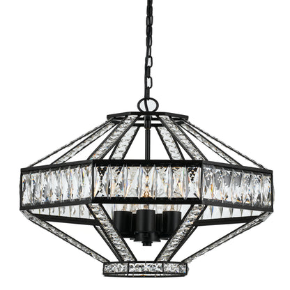 Oiled bronze pendant light with five clear crystal shades