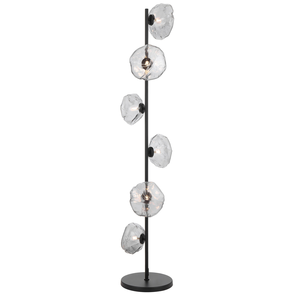 Modern six-light floor lamp with black finish and smoke glass