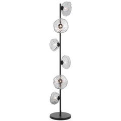 Modern six-light floor lamp with black finish and smoke glass