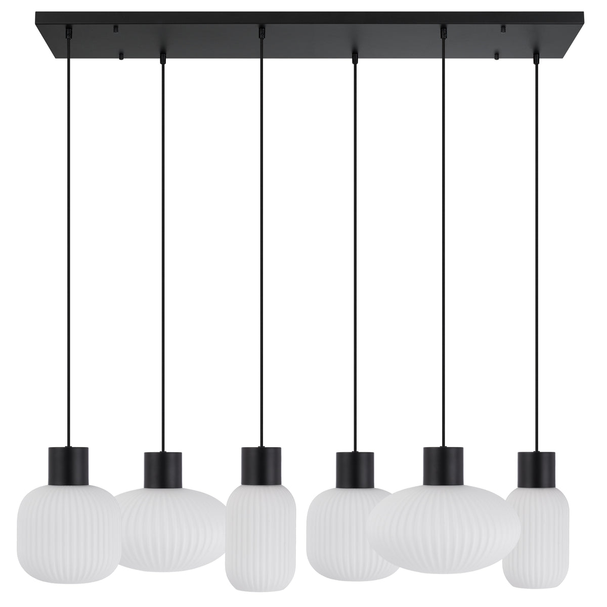 Jasper TFS 6 LIGHTS PENDANT 6x25wE27 D1:140H1:205 D2:200H2:180TEX2m D3:300H3:170BLK MATT/OPAL MATT