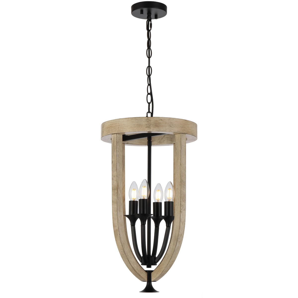 TFS 4LT PENDANT 4x25wE14 D330 H570 CHAIN 2M BLACK MATT / TIMBER
