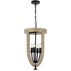 TFS 4LT PENDANT 4x25wE14 D330 H570 CHAIN 2M BLACK MATT / TIMBER