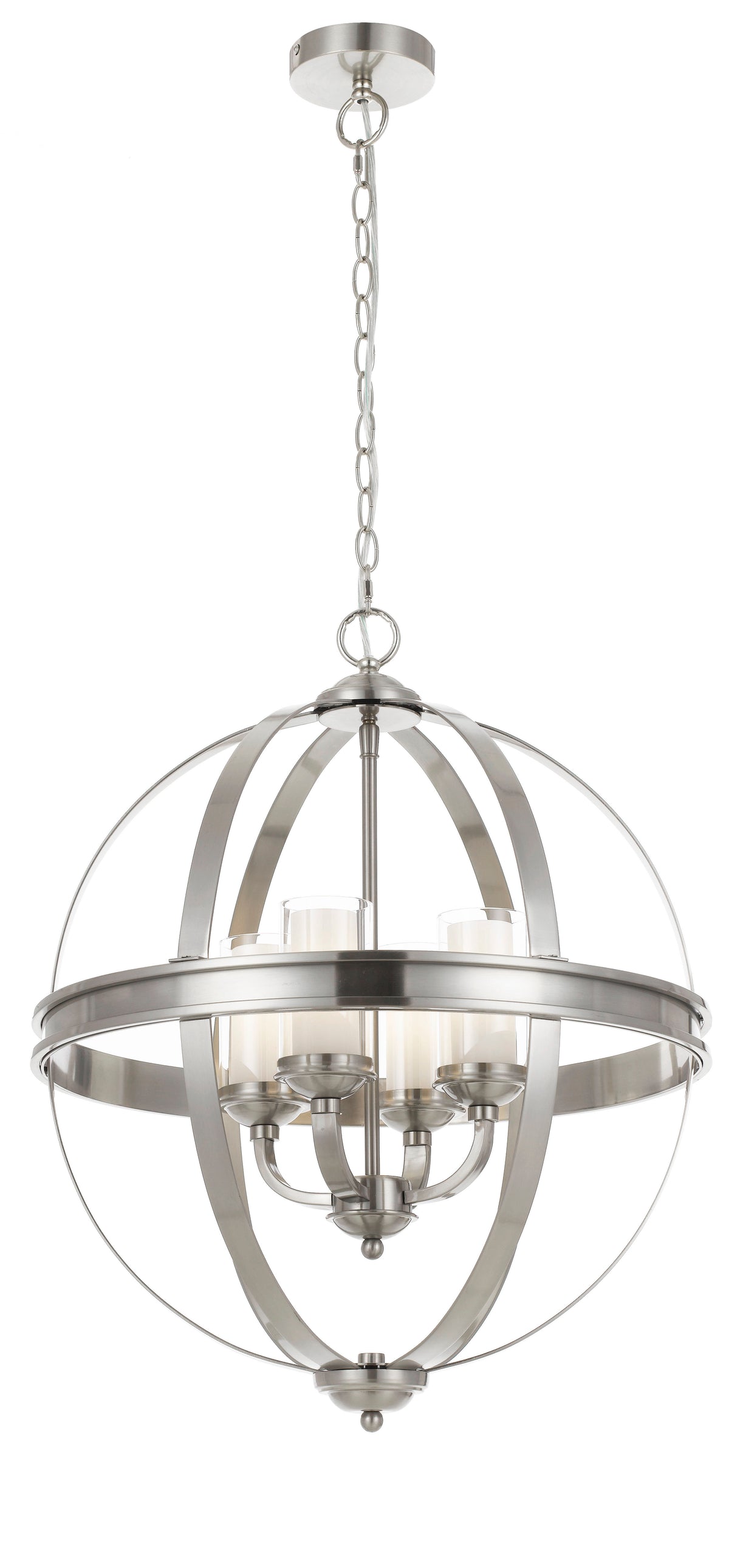 TFS PENDANT 4 x 25wE14 D:520 H:640 C:2M CLR NICKEL MATT/CLEAR&OPAL GLASS