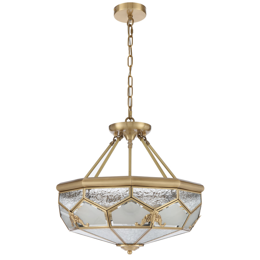 Trapani TFS PE CTC 6x25wE27max D:500 H:230 chain:2M BRASS / FROST WATER GLASS
