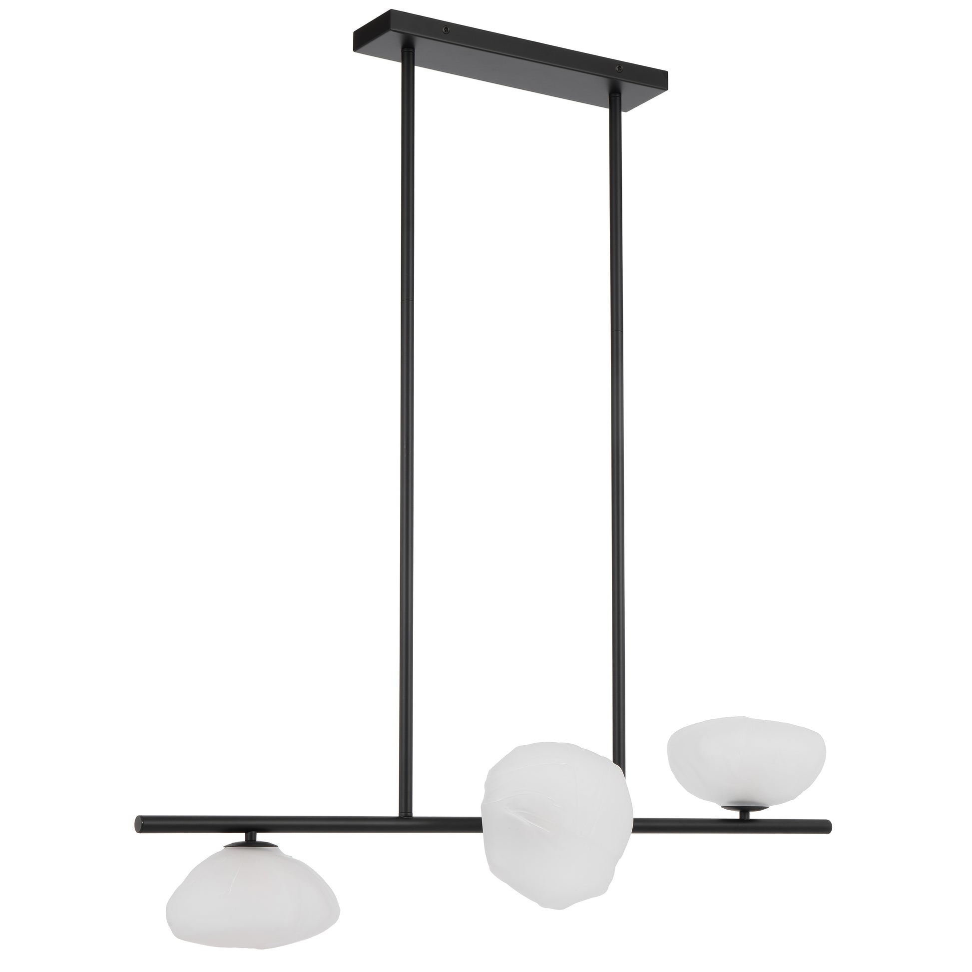 Modern three-light horizontal pendant with black finish and frost glass