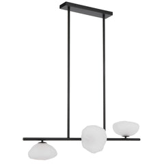 Modern three-light horizontal pendant with black finish and frost glass