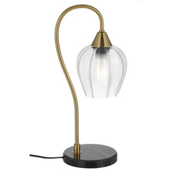TFS TABLE LAMP 25wE27max L210 W160 H450 line swt BLK MARBLE/ANT GOLD/CLEAR