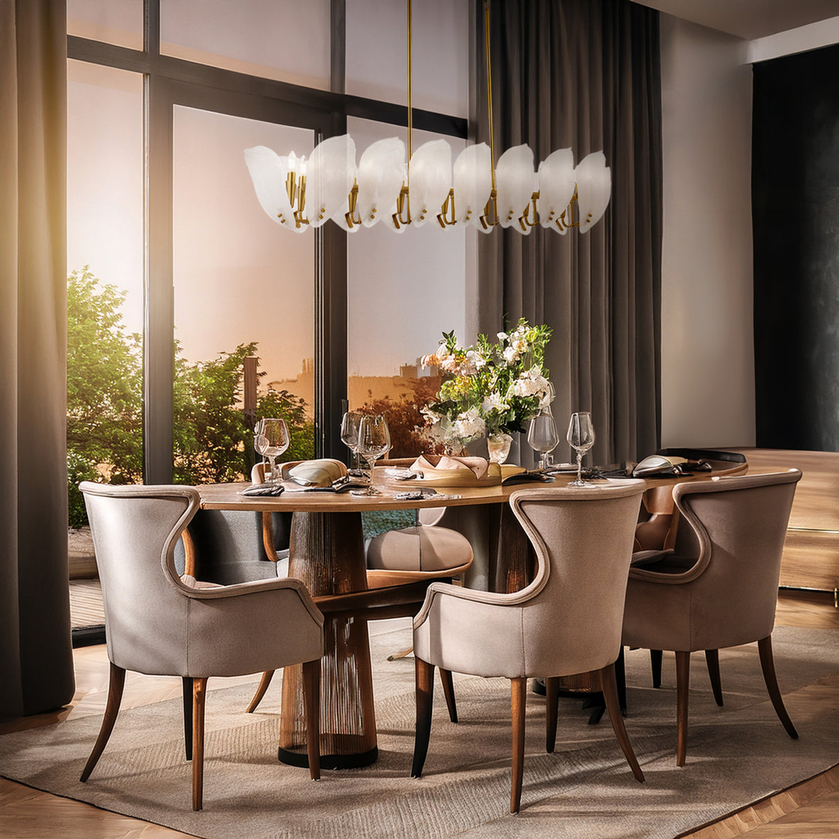 TFS 16LT RECTANGLE PENDANT 16x25wE14max L:1500 H:300 W300 BRASS / 16pcs FROST GLASS