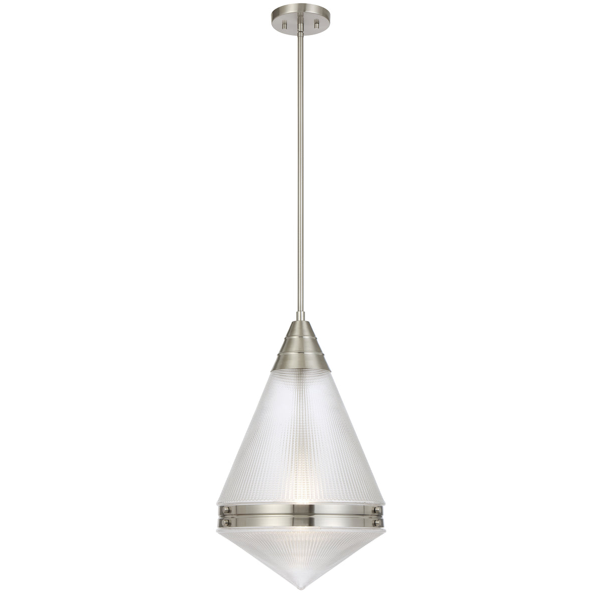 TFS 1LT PENDANT 25wE27max D:350 H:560 ROD 1.5m NICKEL MATT/ CLEAR