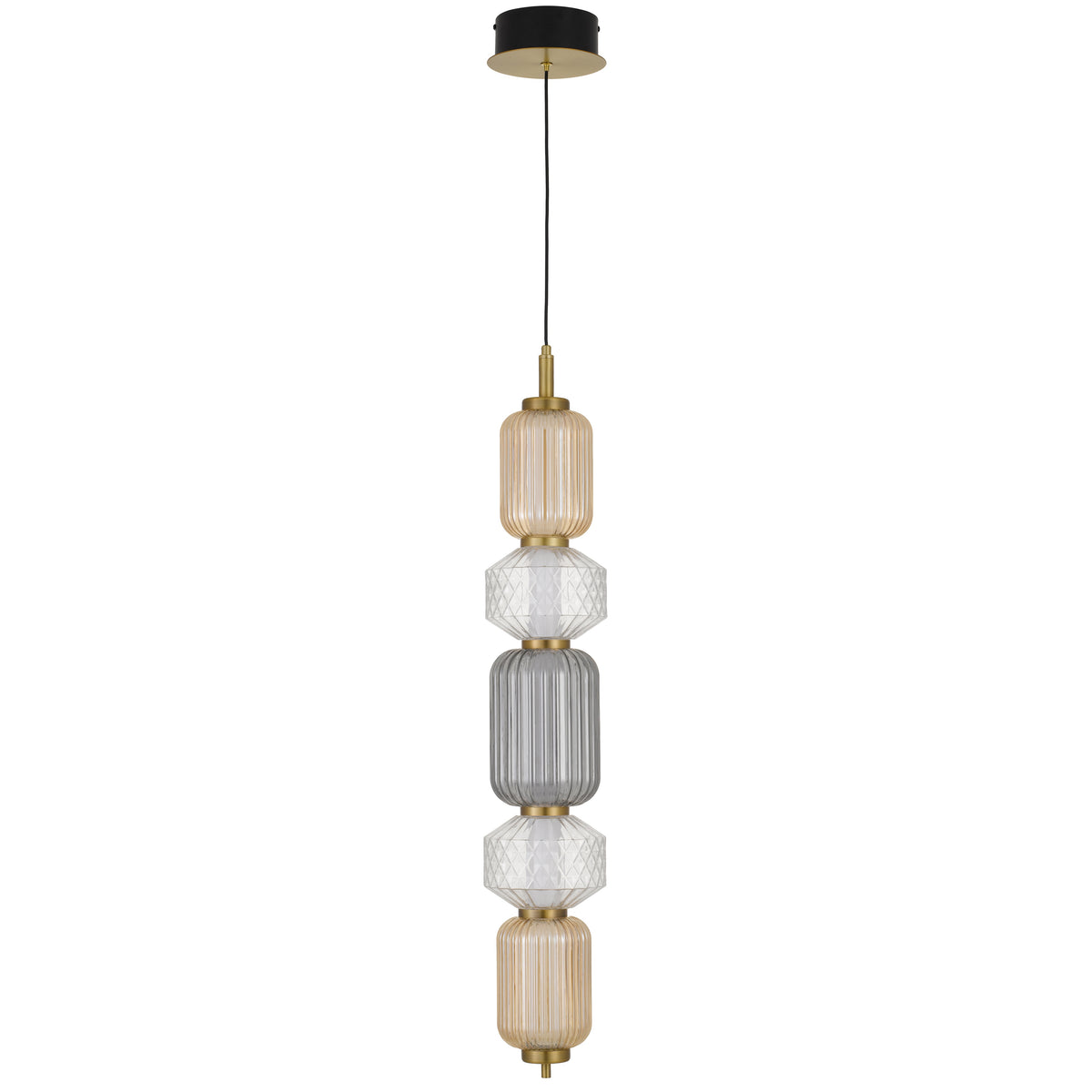 Como TFS PENDANT 5LT 26wLED 3000K NONDIM 2WAY D150x1000 2M 734Lm BRASS/AMBER SMOKE CLEAR