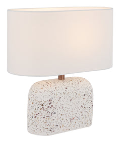 TFS TABLE LAMP 25wE27max L:350 W:180 H:360 inline Swtch WHITE TERRAZZO / IVORY LINEN