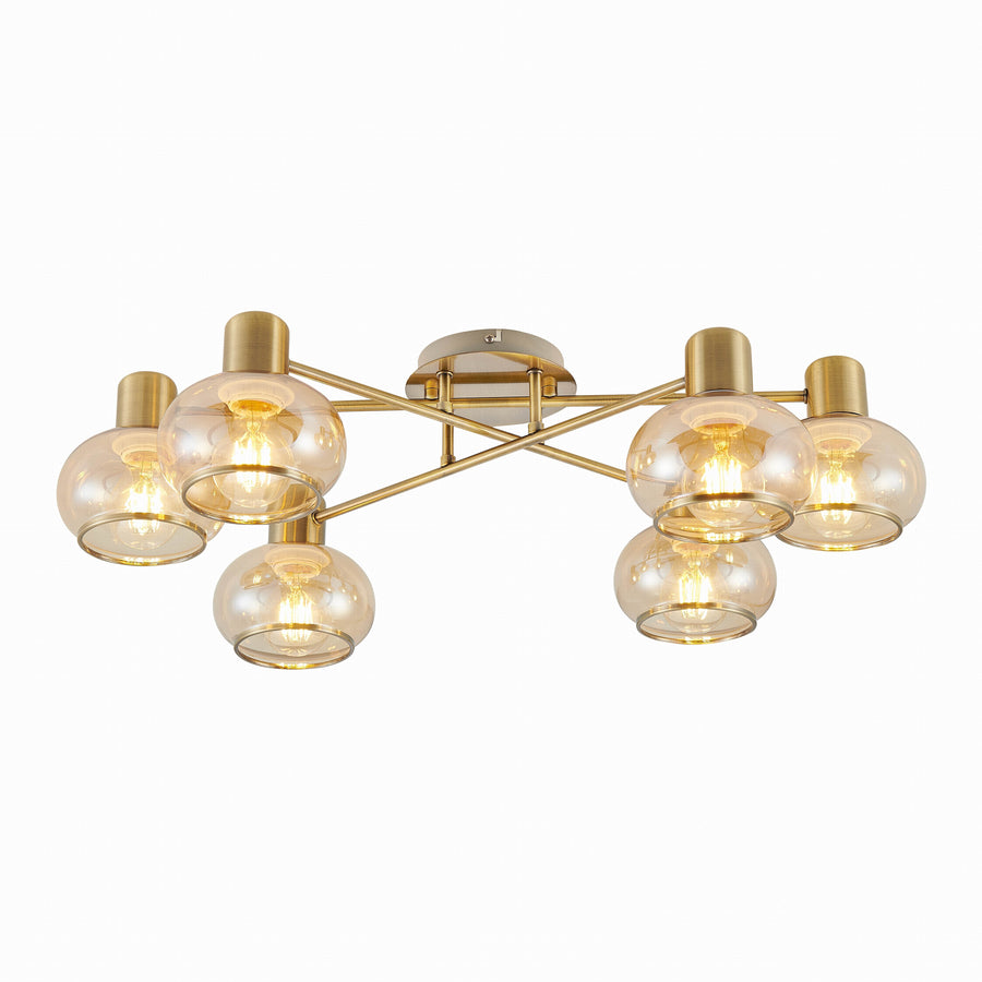 TFS 6 LT CTC 6x25wE27max L:700 W:430 H:190 ANTIQUE BRASS/ AMBER GLASS
