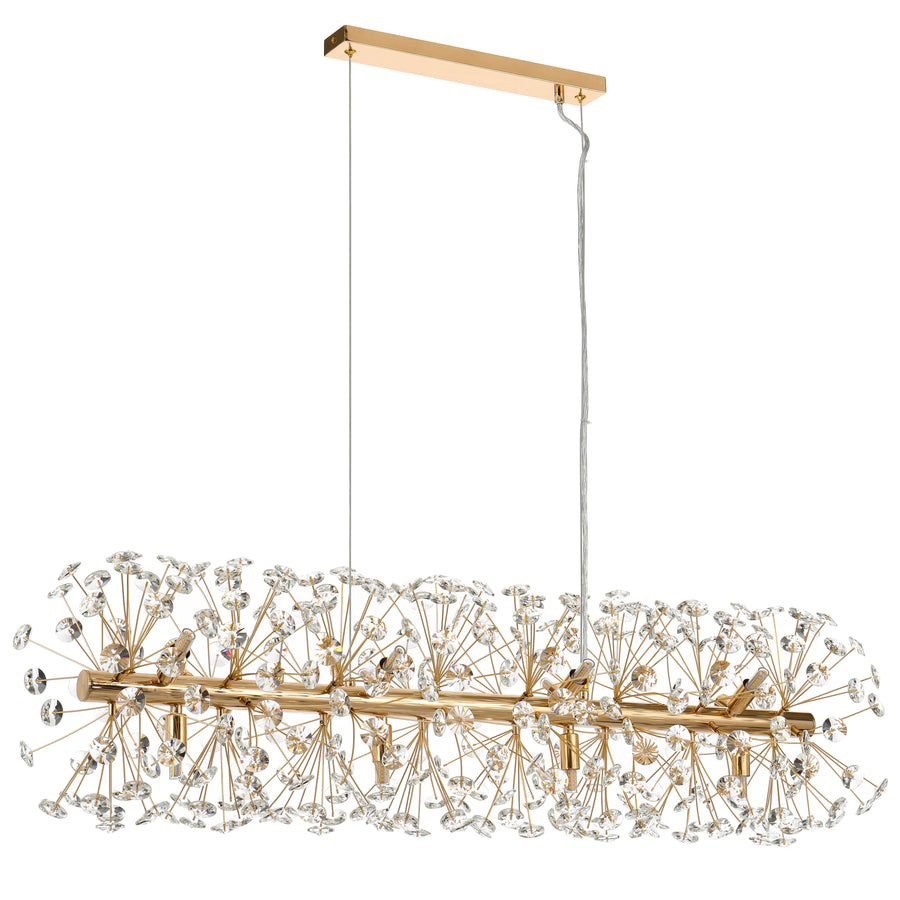 TFS 12LT REC PENDANT 12x6wG9max L:970 W:300 H:300 CRY H130 CHAIN 2M GOLD / CLEAR
